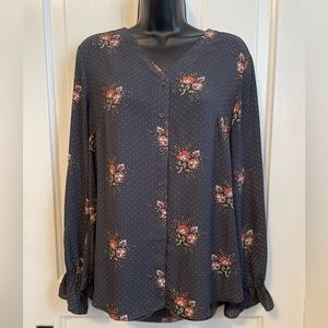 T Tahari floral, polka dot blouse